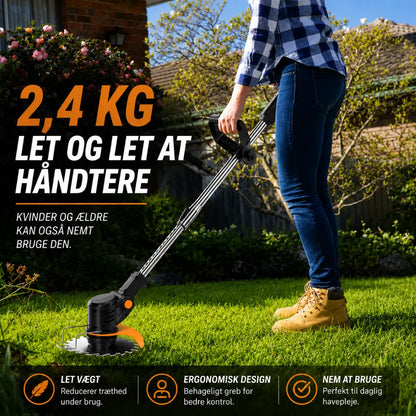 Havrixo Elektrisk S4-buskrydder 21V med batteri og 3 forskellige klinger – kraftfuld og ledningsfri græstrimmer til have og plæne