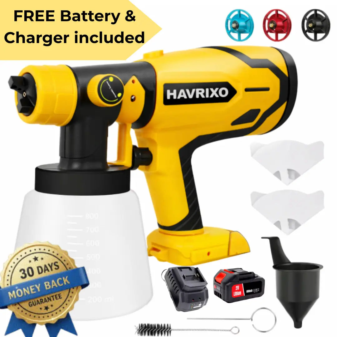 HAVRIXO PowerSpray 850 Pro – High-Performance Cordless Electric Paint Sprayer + FREE Battery & Charger