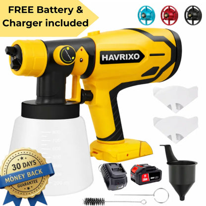 HAVRIXO PowerSpray 850 Pro – High-Performance Cordless Electric Paint Sprayer + FREE Battery & Charger