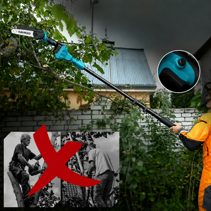HAVRIXO F2 - Draadloze 2-in-1 stokzaag & mini kettingzaag – 15 cm elektrische boomtrimmer met verlengstok, dubbele batterij en snellader
