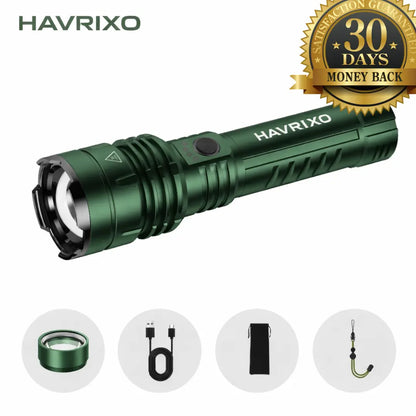 Havrixo UltraBeam X™ Tactical Flashlight – 1,000,000 Lumens USB Rechargeable LED, Waterproof Military Torch, Zoomable & Emergency Side Light