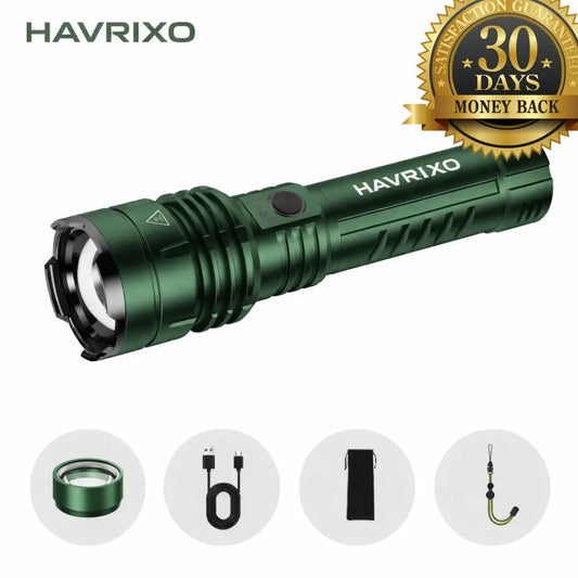 Havrixo UltraBeam X™ Tactical Flashlight – 1,000,000 Lumens USB Rechargeable LED, Waterproof Military Torch, Zoomable & Emergency Side Light