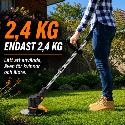 Havrixo Electric S4-röjsåg 21V med batteri och 3 olika blad – kraftfull och sladdlös grästrimmer för trädgård och gräsmatta