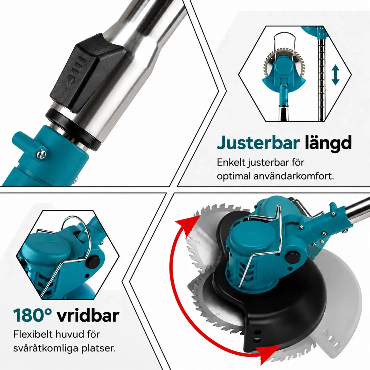 Havrixo Electric S4-röjsåg 21V med batteri och 3 olika blad – kraftfull och sladdlös grästrimmer för trädgård och gräsmatta